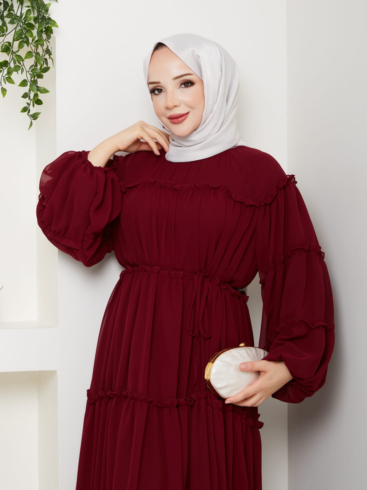 Sıfon elbıse bordo