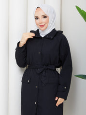 Siyah Çıtçıtlı Trenç