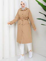 Camel Çıtçıtlı Trenç Kumaş