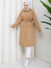 Camel Çıtçıtlı Trenç Kumaş
