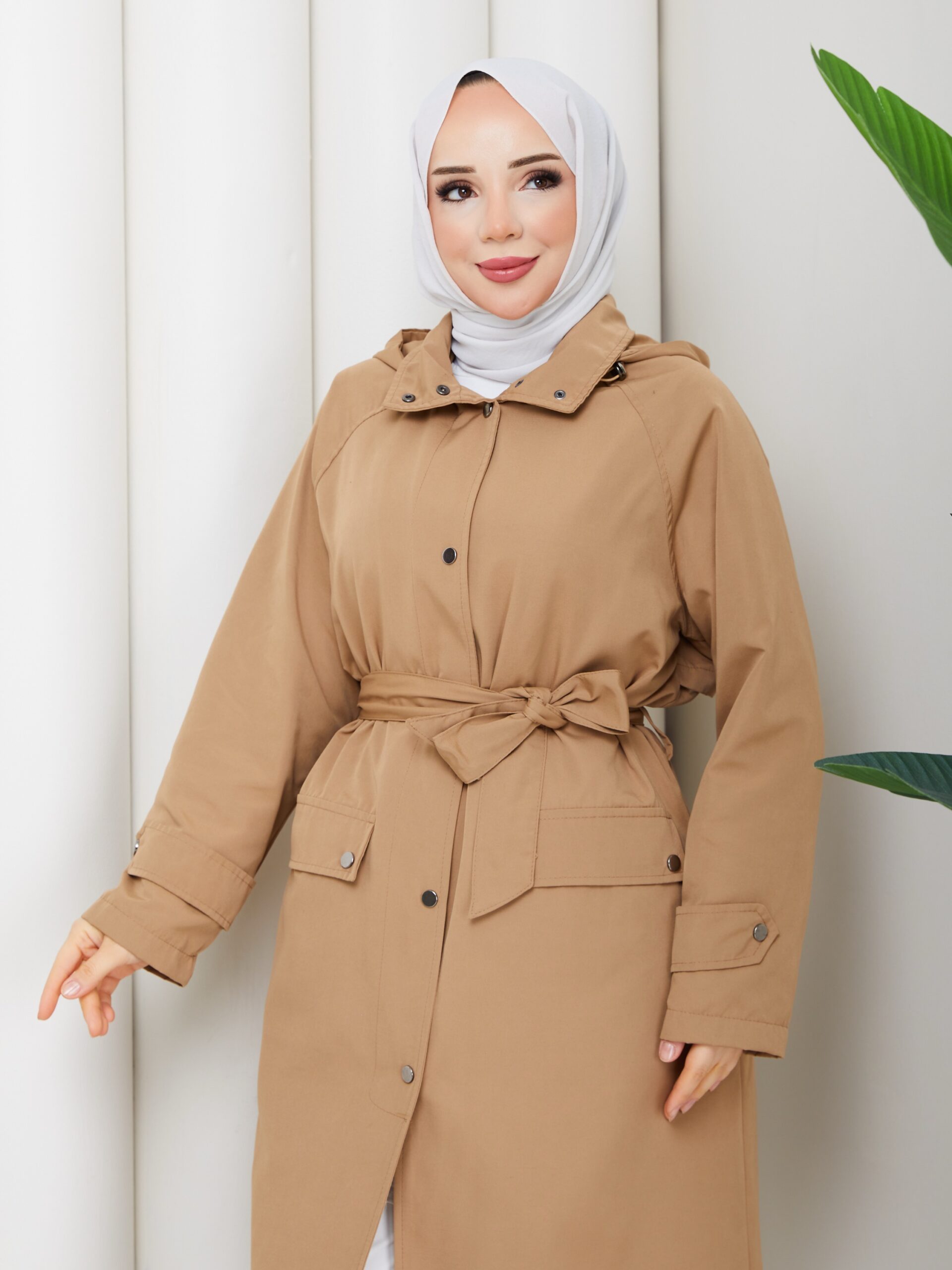 Camel Çıtçıtlı Trenç Kumaş