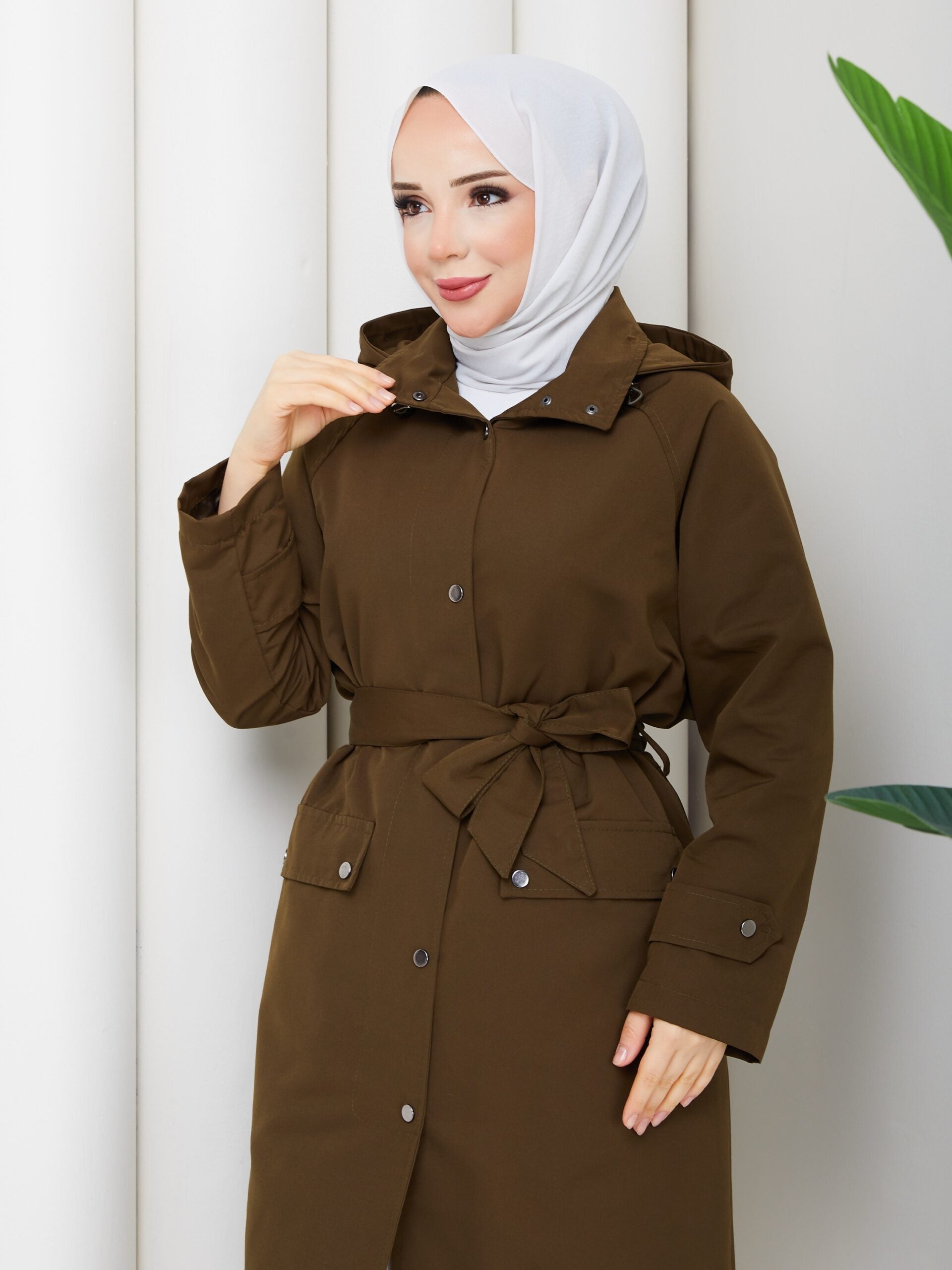 Haki Renk Çıtçıtlı Trençkot