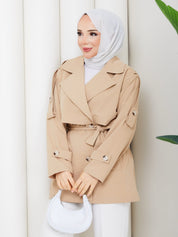 Camel Kısa Trençkot Rüzgarlıklı