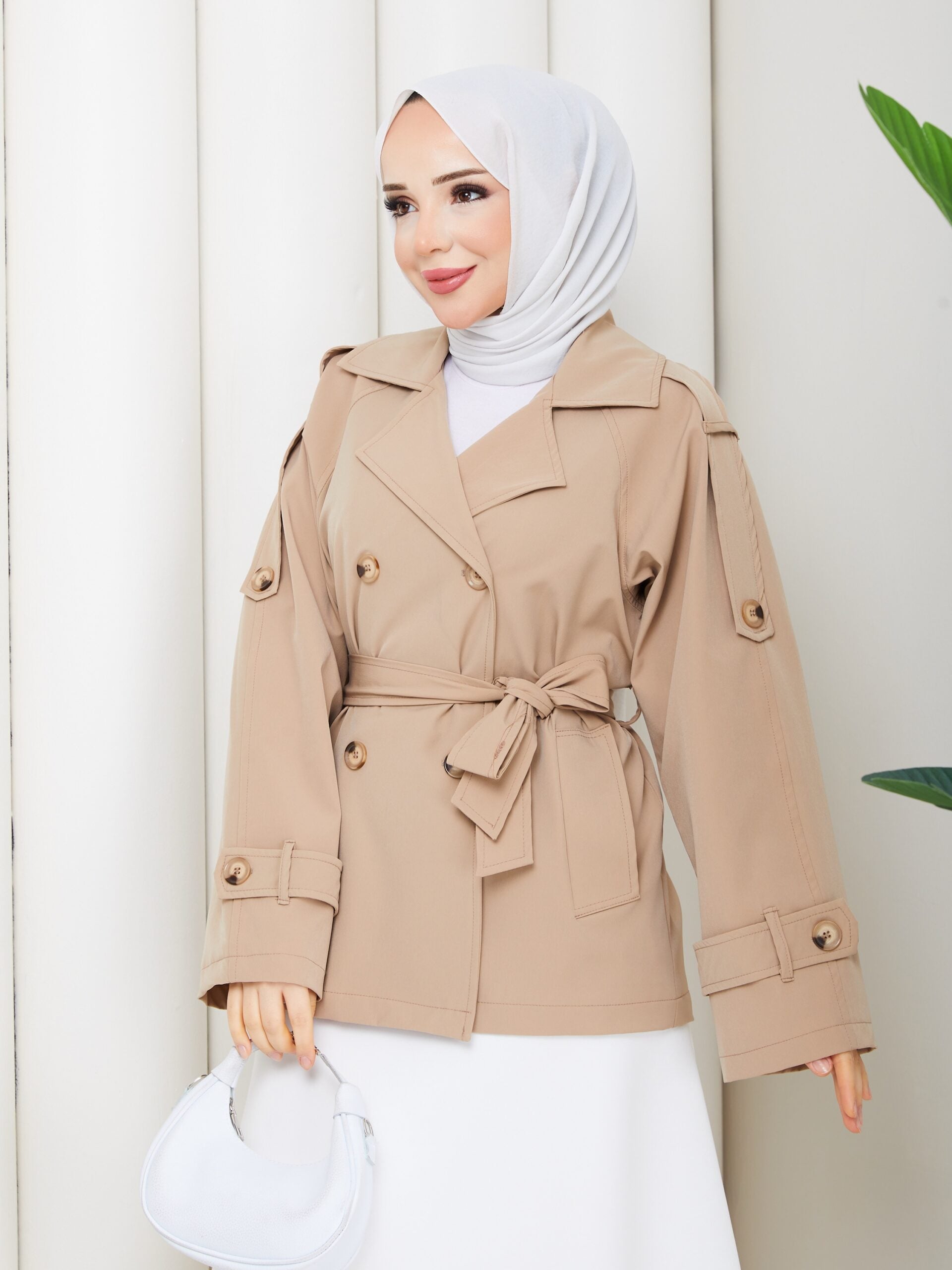 Kısa Düz Trençkot Camel