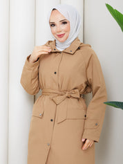 Camel Çıtçıtlı Trenç Kumaş