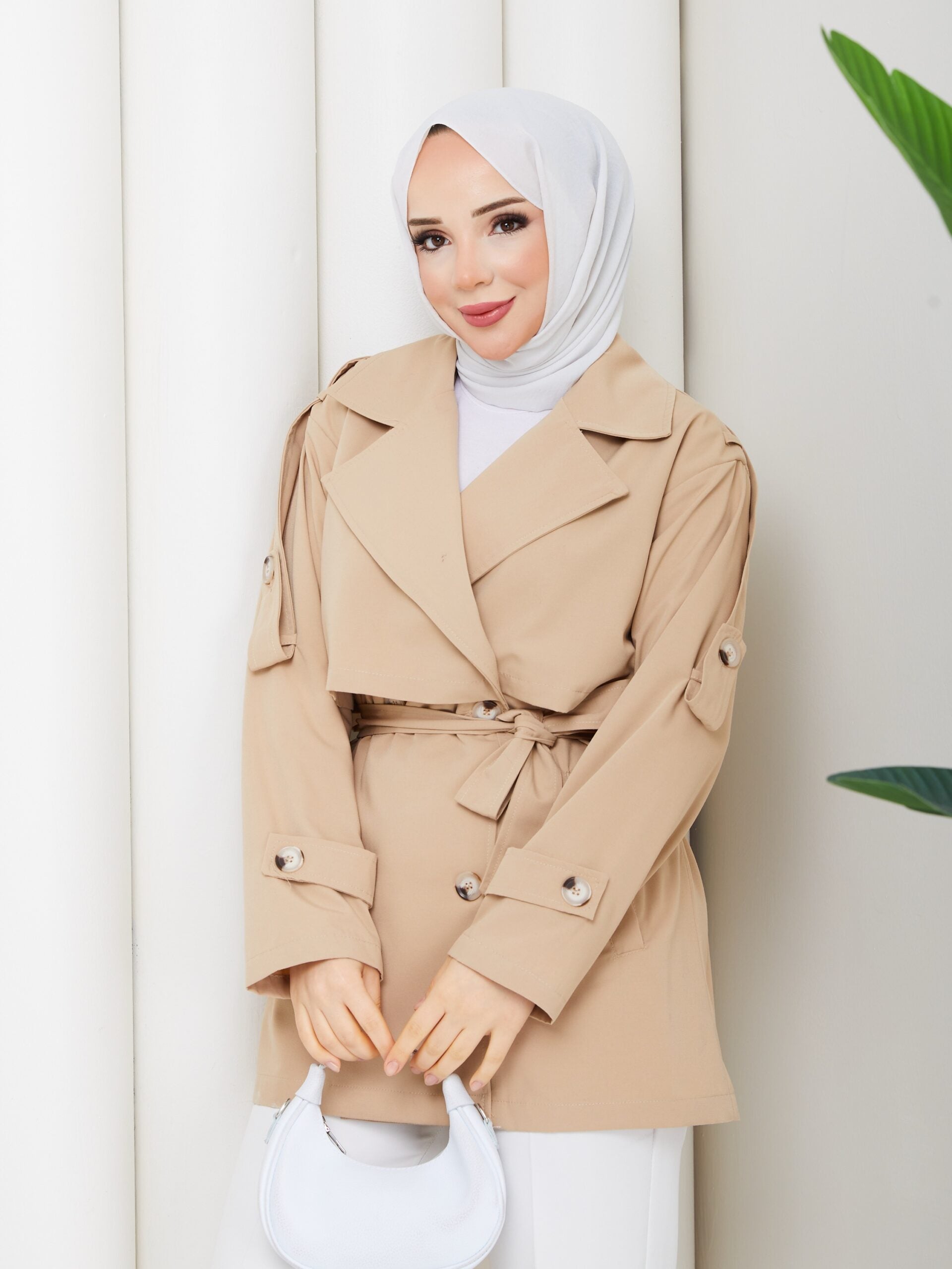 Camel Kısa Trençkot Rüzgarlıklı