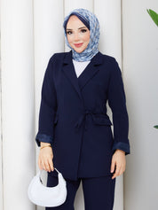 Lacivert Takım Bağlamalı Ceketli
