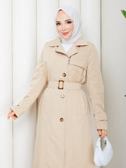 Camel Renk Kemerli Trençkot
