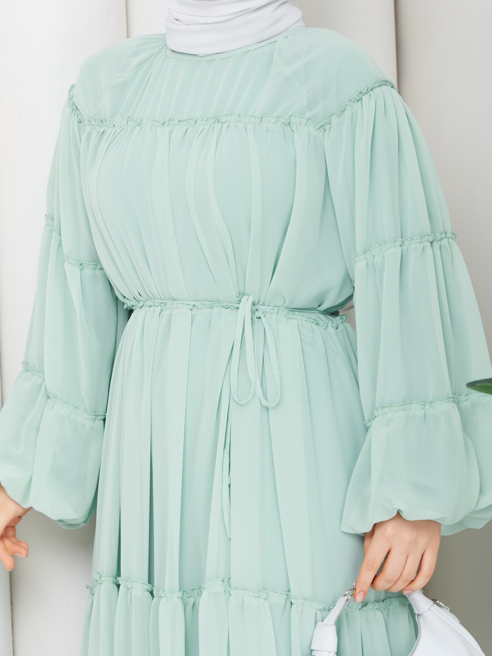 Mint Yeşili Şifon Elbise
