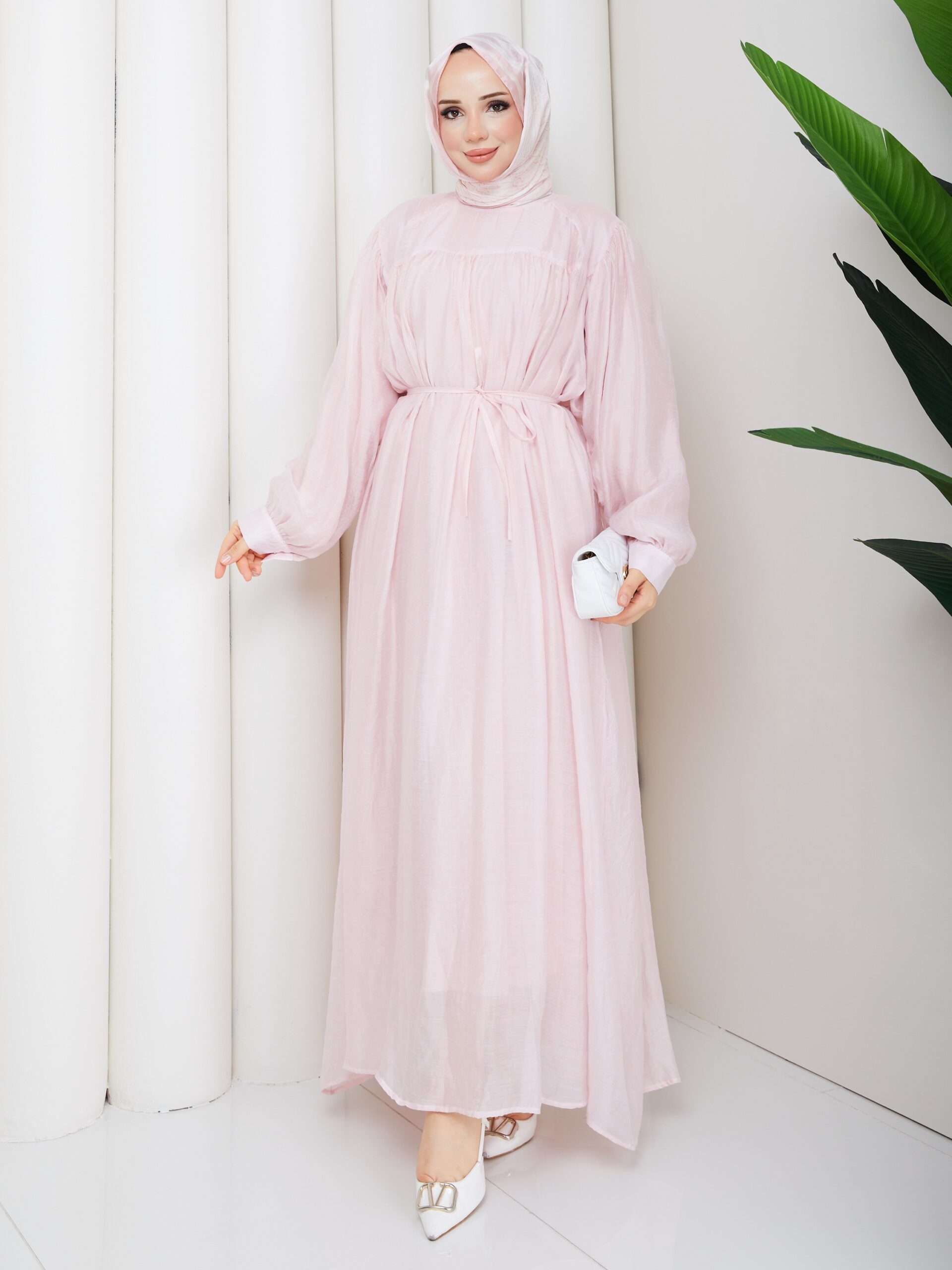 Tül Modal Kumaş Elbise Pembe