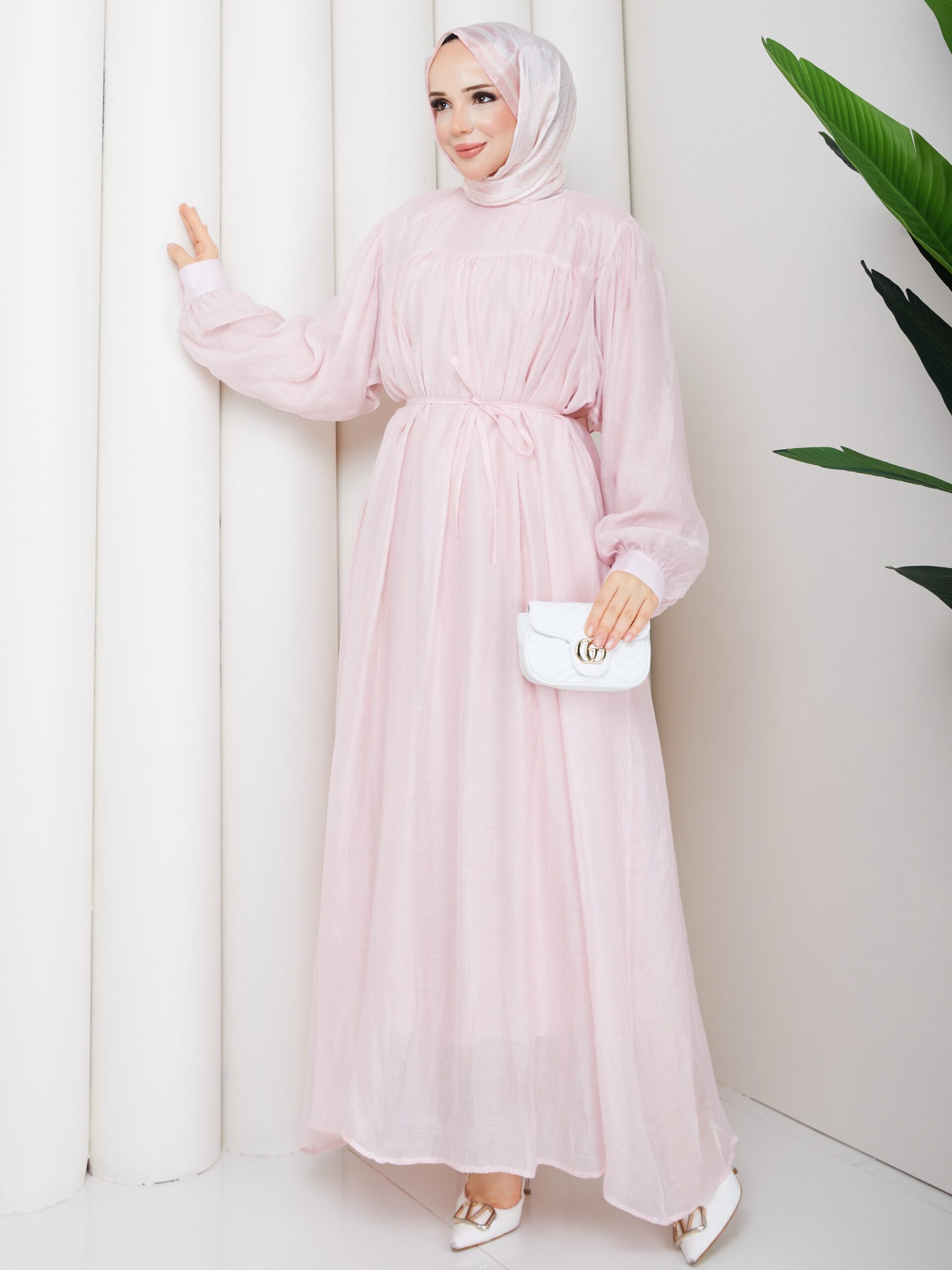 Tül Modal Kumaş Elbise Pembe