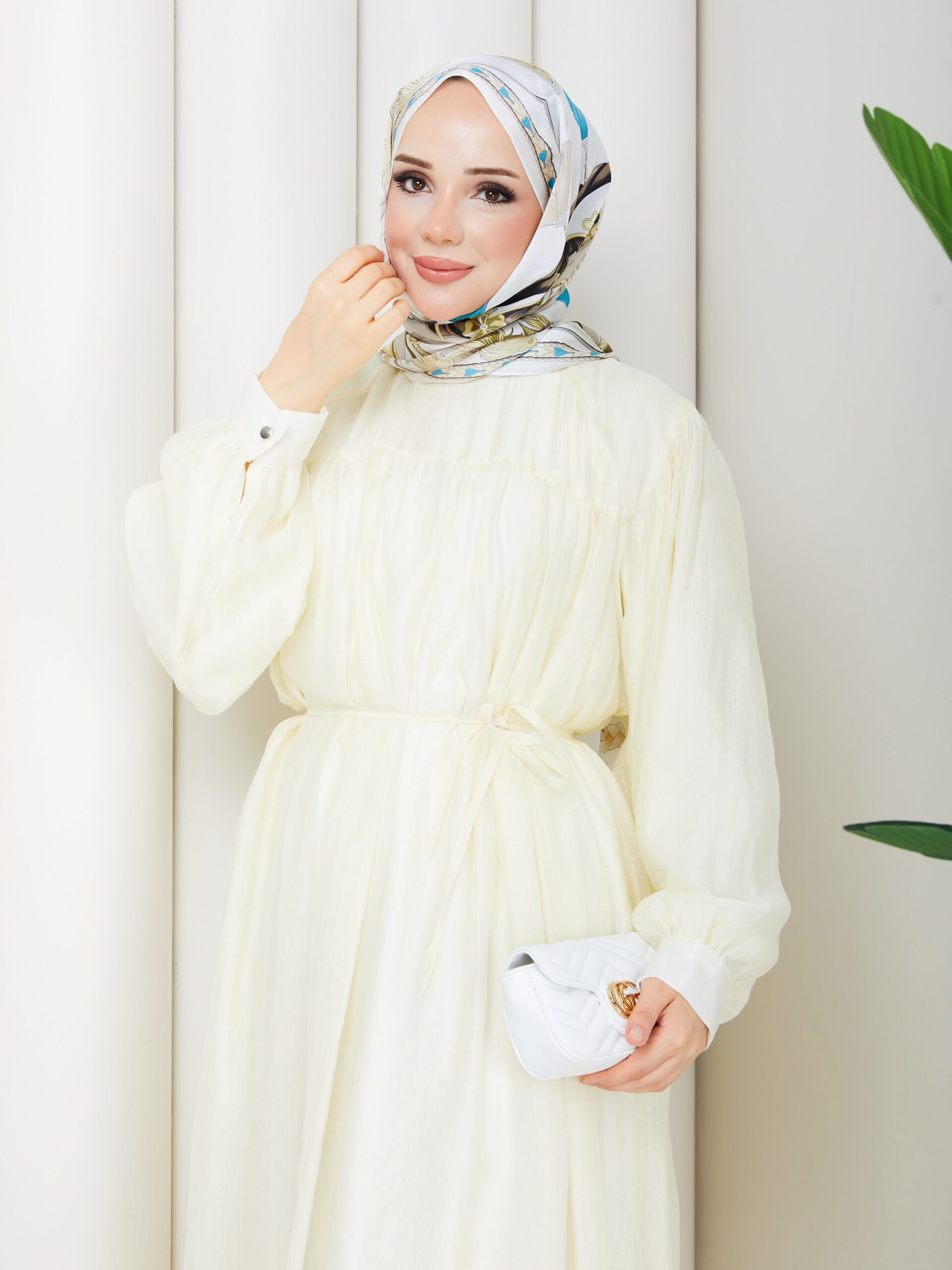 Tül Modal Kumaş Elbise Soft Sarı