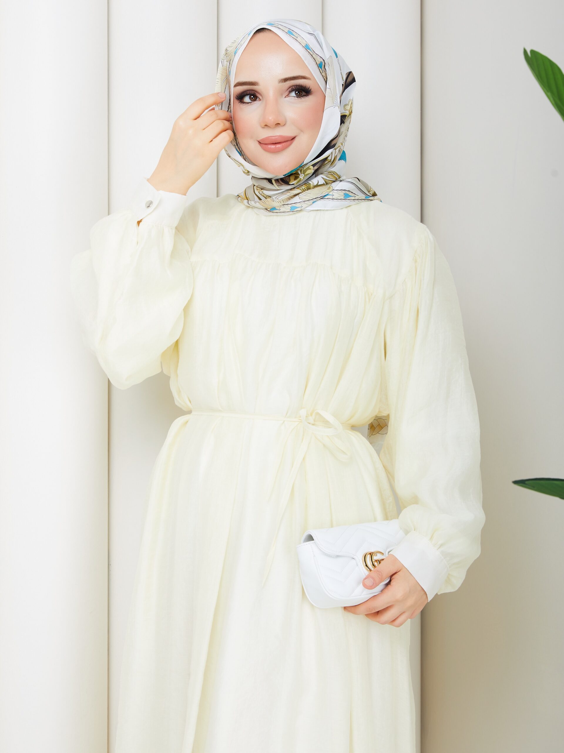 Tül Modal Kumaş Elbise Soft Sarı