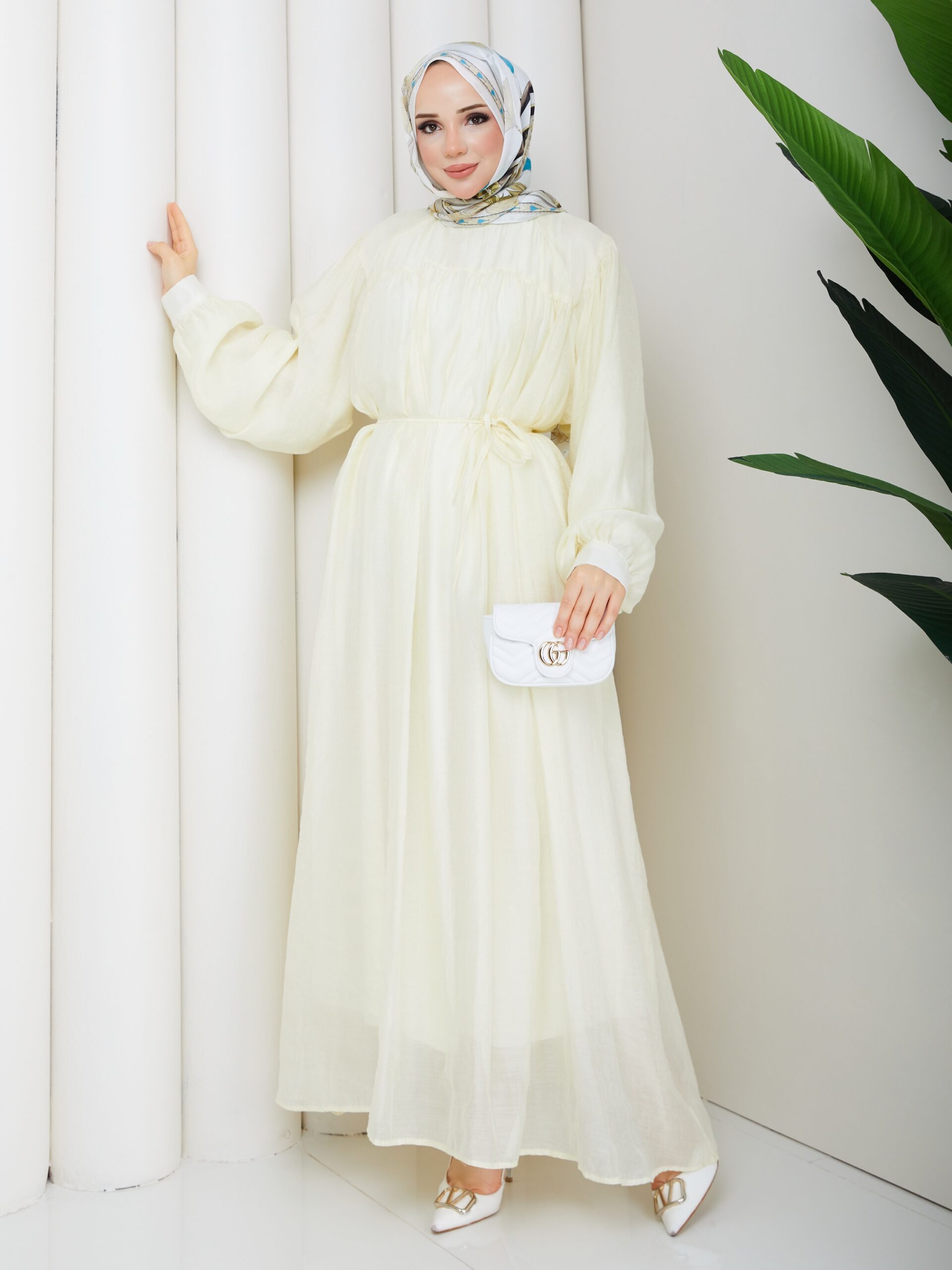 Tül Modal Kumaş Elbise Soft Sarı