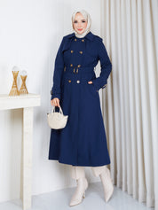 Kemerli trenckot indigo