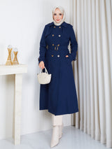Kemerli trenckot indigo